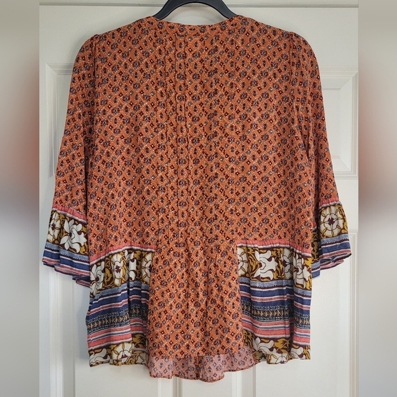 Anthro Maeve Rust Floral Boho Peasant 'Hiver' Blouse - Size 6 - Picture 3 of 10